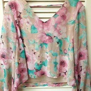 Cream Rose Boho Flowy Crop Top M L NWOT